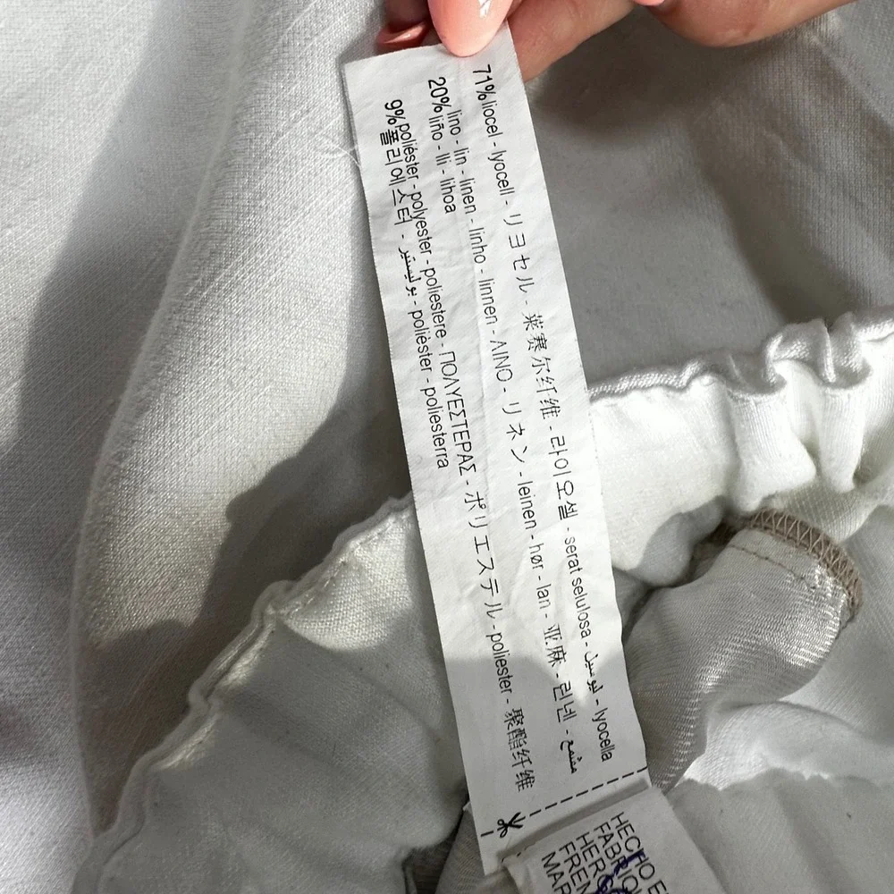 Zara White Linen Blend High Waisted Cuffed Crop Pants Large